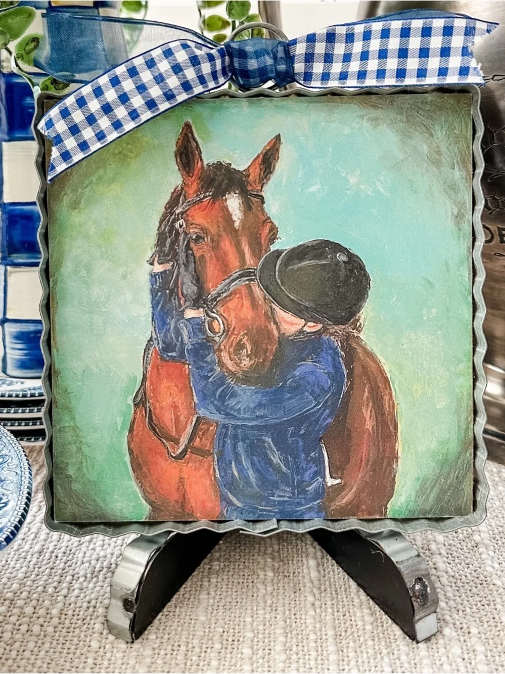 Mini Hamilton “Living The Dream” Horse & Rider Decorative Plaque